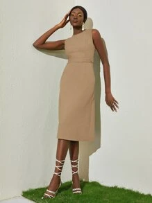 SHEINNeu Vestido de espalda abierta con cordón fruncido cintura - Albaricoque - Ver 6