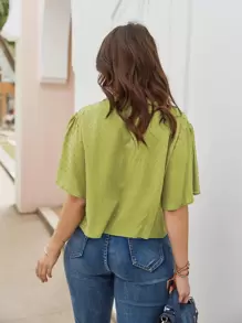 SHEIN LUNE Blusa de lunares con cordón delantero - Verde Lima - Ver 2