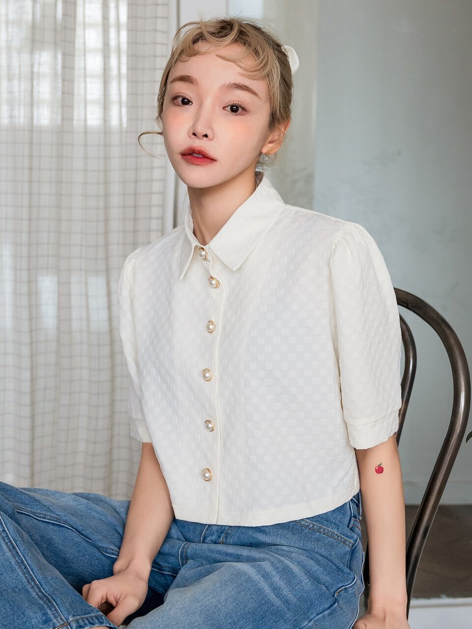 Puff Sleeve Button Front Crop Shirt