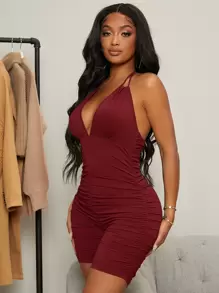 SHEIN SXY Đơn vị Nữ Lộ Lưng Xù Buộc lại màu trơn - Màu Tím - Xem 1