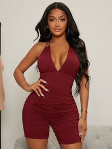 SHEIN SXY Đơn vị Nữ Lộ Lưng Xù Buộc lại màu trơn - Màu Tím - Xem 3