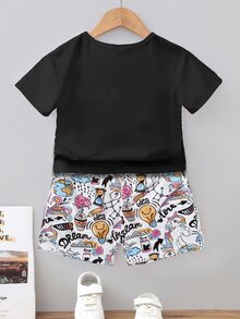 Toddler Boys Letter & Graffiti Print Tee & Shorts - Multicolor - View 2