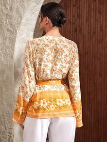 Divindia Floral Print Belted Tunic - Multicolor - View 2