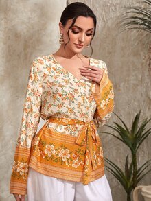 Divindia Floral Print Belted Tunic - Multicolor - View 3