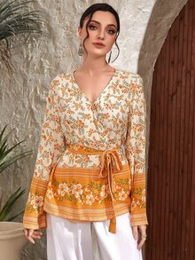 Divindia Floral Print Belted Tunic - Multicolor - View 4