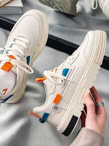 Giày trượt patin có dây buộc phía trước họa tiết khẩu hiệu thông thường cho nam - Màu be - Xem 1