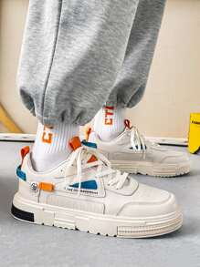 Giày trượt patin có dây buộc phía trước họa tiết khẩu hiệu thông thường cho nam - Màu be - Xem 2