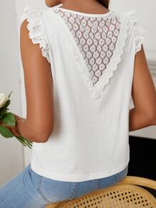 SHEIN Frenchy Top panel con encaje schiffy sisa con fruncido - Blanco - Ver 5