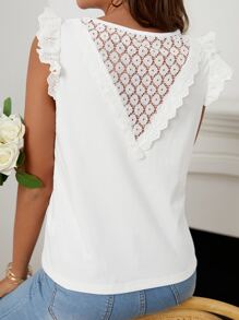SHEIN Frenchy Top panel con encaje schiffy sisa con fruncido - Blanco - Ver 1