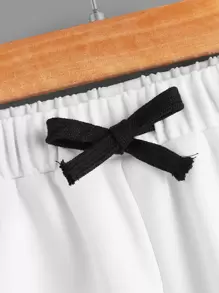 SHEIN Tween Boy Eagle Print Contrast Side Seam Drawstring Waist Shorts - White - View 4