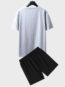 Manfinity Homme Men Letter & Picture Print Drop Shoulder Tee & Drawstring Waist Shorts - Multicolor - View 2