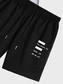 Manfinity Homme Men Letter & Picture Print Drop Shoulder Tee & Drawstring Waist Shorts - Multicolor - View 4