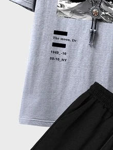 Manfinity Homme Men Letter & Picture Print Drop Shoulder Tee & Drawstring Waist Shorts - Multicolor - View 5
