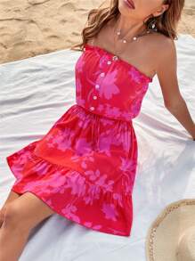 Breezaya Floral Print Ruffle Hem Tube Dress - Multicolor - View 4