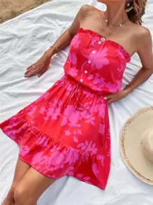 Breezaya Floral Print Ruffle Hem Tube Dress - Multicolor - View 6