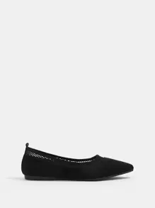 Contrast Mesh Point Toe Ballet Flats - Black - View 4