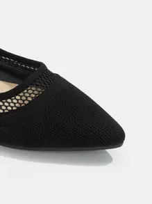Contrast Mesh Point Toe Ballet Flats - Black - View 3