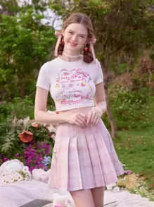 ROMWE Kawaii Cartoon Slogan Graphic Crop Tee - White - View 4