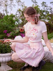 ROMWE Kawaii Cartoon Slogan Graphic Crop Tee - White - View 5