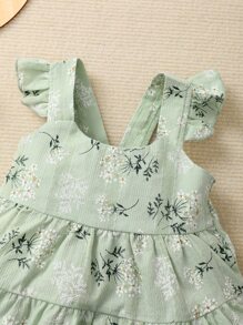 SHEIN Baby Girl Floral Ruffle Hem Cami Dress With Headband - Mint Green - View 6