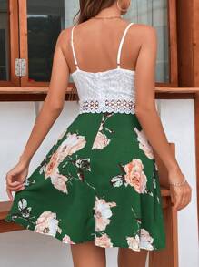 SHEIN VCAY Đầm Lộ Lưng Tương phản ren Hoa Boho - Nhiều màu - Xem 2