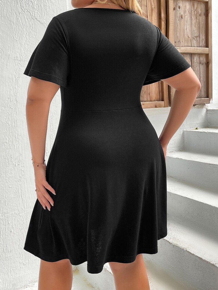 SHEIN LUNE Vestido línea A con encaje en contraste - Negro - Añade 2