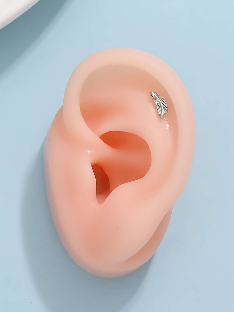 1 chiếc bông tai đính lông vũ tối giản mới, trang sức thời trang cho phụ nữ - Bạc - Xem 1