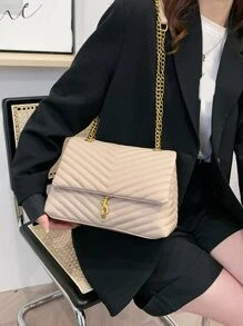 Old Money 風格輕量商務休閒金屬裝飾方包，適合青少年女孩、女性、大學生、職場新人與白領上班族，適用辦公室、大學、工作、商務、通勤、戶外、旅行、出遊，優雅女包 - 杏色 - 查看 8