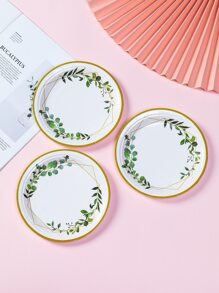 10pcs Leaf Pattern Disposable Plate, Modern Leaf & Line Print Disposable Dinner Plate For Party,Christmas - Multicolor - View 1