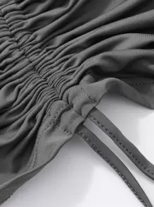 DAZY High Waist Drawstring Side Skort - Dark Grey - View 3