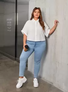 SHEIN EZwear Plus Batwing Sleeve Solid Shirt - White - View 4