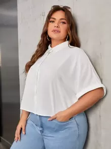 SHEIN EZwear Plus Batwing Sleeve Solid Shirt - White - View 7