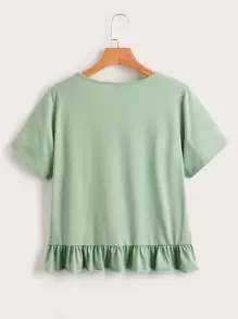 SHEIN EZwear Solid Ruffle Hem Tee - Mint Green - View 2
