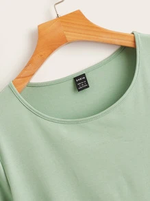 SHEIN EZwear Solid Ruffle Hem Tee - Mint Green - View 3