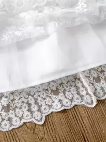 SHEIN Young Girl Floral Embroidery Ruffle Trim Bow Back Lace Dress