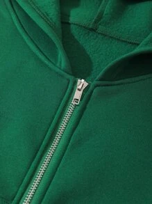 SHEIN EZwear 拉鏈開襟加絨內裏短款連帽衫 - 墨綠色 - 查看 3