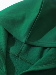 SHEIN EZwear 拉鏈開襟加絨內裏短款連帽衫 - 墨綠色 - 查看 4
