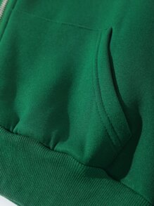 SHEIN EZwear 拉鏈開襟加絨內裏短款連帽衫 - 墨綠色 - 查看 5