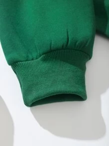 SHEIN EZwear 拉鏈開襟加絨內裏短款連帽衫 - 墨綠色 - 查看 6