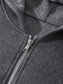 INAWLY 纯色拉链落肩保暖连帽短款上衣，长袖上衣，适合毕业季、教师节、秋季返校季穿着。 - 深灰色 - 查看 3