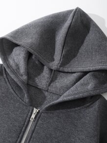 INAWLY 纯色拉链落肩保暖连帽短款上衣，长袖上衣，适合毕业季、教师节、秋季返校季穿着。 - 深灰色 - 查看 4