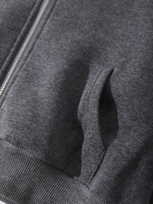 INAWLY 纯色拉链落肩保暖连帽短款上衣，长袖上衣，适合毕业季、教师节、秋季返校季穿着。 - 深灰色 - 查看 5