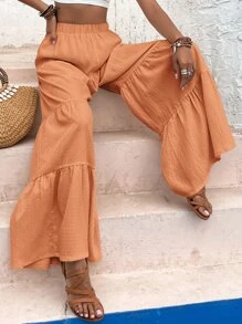 Breezaya Ruffle Hem Wide Leg Trousers - Orange - View 6
