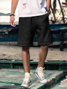 Manfinity Hombres Shorts bermuda con bolsillo oblicuo - Negro - Ver 1