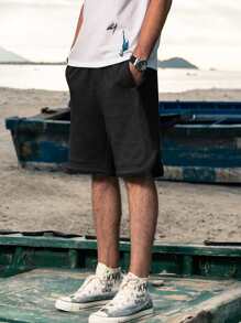 Manfinity Hombres Shorts bermuda con bolsillo oblicuo - Negro - Ver 5