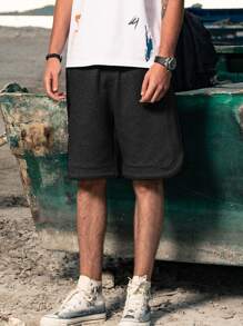 Manfinity Hombres Shorts bermuda con bolsillo oblicuo - Negro - Ver 6