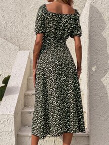 Sukienki Węzeł Wycięcie Ubrania z pomarszczonym biustem Ditsy floral Boho