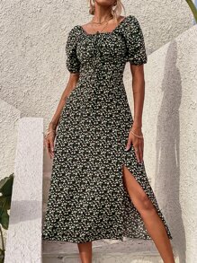 Sukienki Węzeł Wycięcie Ubrania z pomarszczonym biustem Ditsy floral Boho
