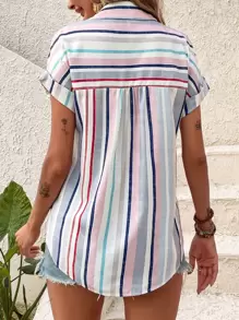 SHEIN LUNE 塊狀條紋蝙蝠袖襯衫