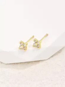 1pc Cubic Zirconia Decor Stud Earrings Copper Jewelry - Yellow Gold - View 2